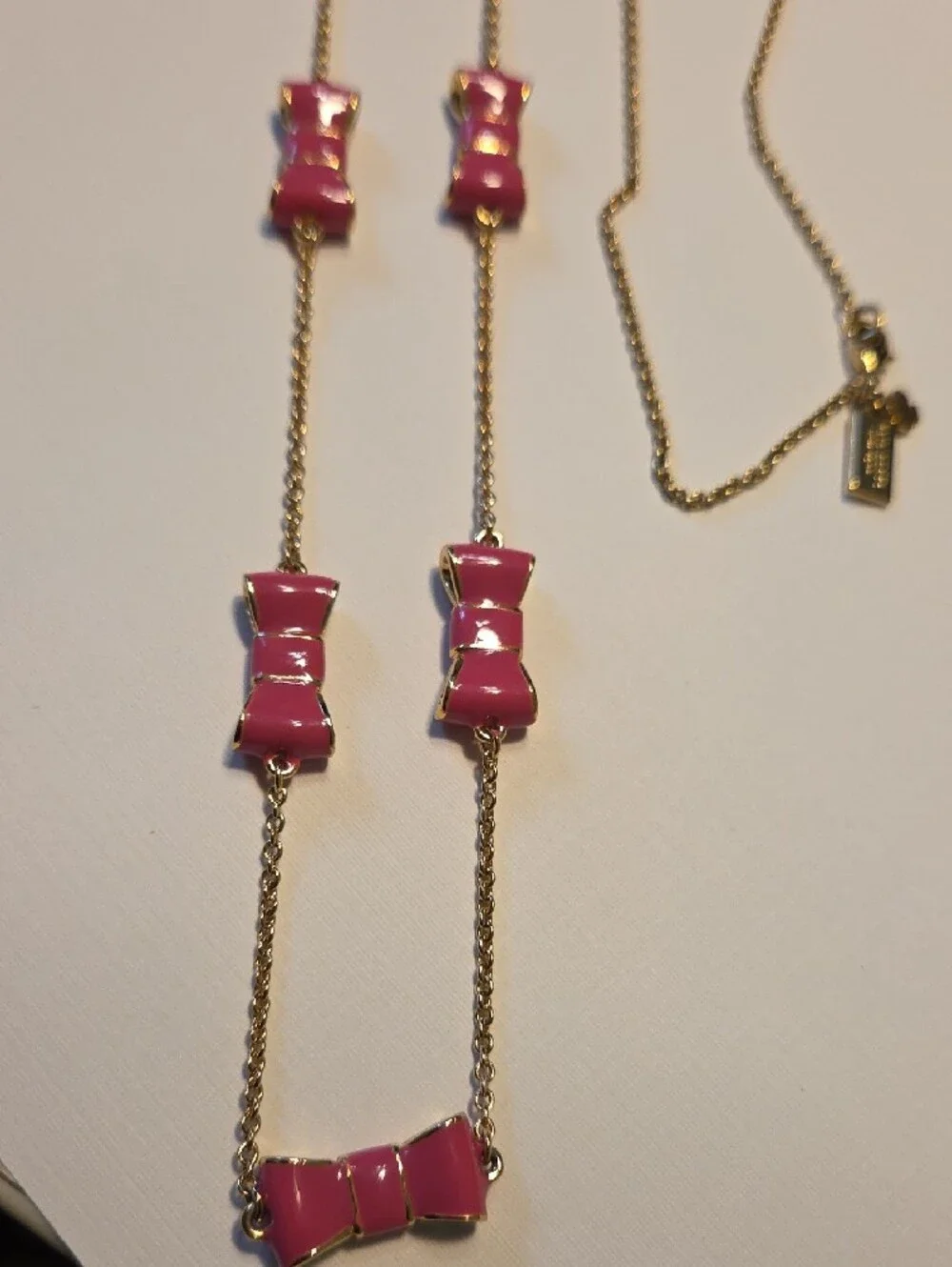 Kate Spade Set Pink Enamel Bow Necklace & Bangle Set